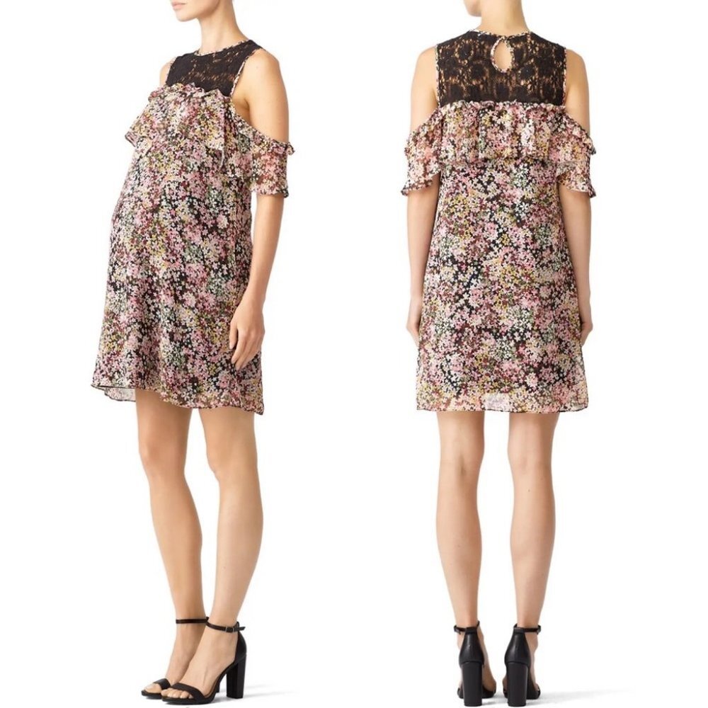 Slate and Willow Floral Maternity Dress Off Shoulder Lace Shift Size XL Pink